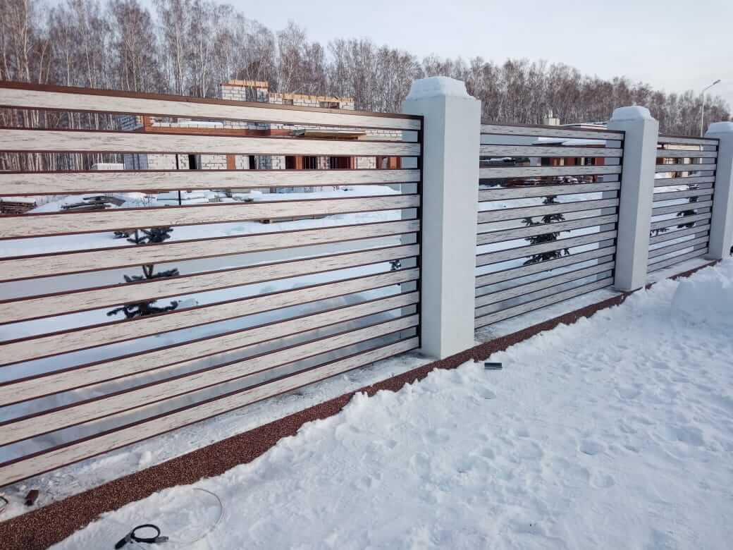 забор-ранчо из металлопланкена 130м каштан красный + беленый дуб фото4 в Нижнем Тагиле
